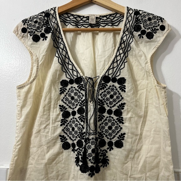 J Crew S Cream 100% Cotton Embroidered Festival Boho Ethnic Sheer Cap Sleeve Top - Picture 4 of 9